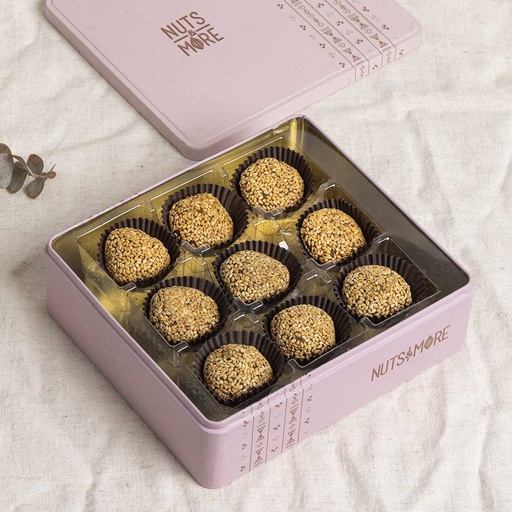 [1915] Date Truffles with Tahina in Medium Metal Box