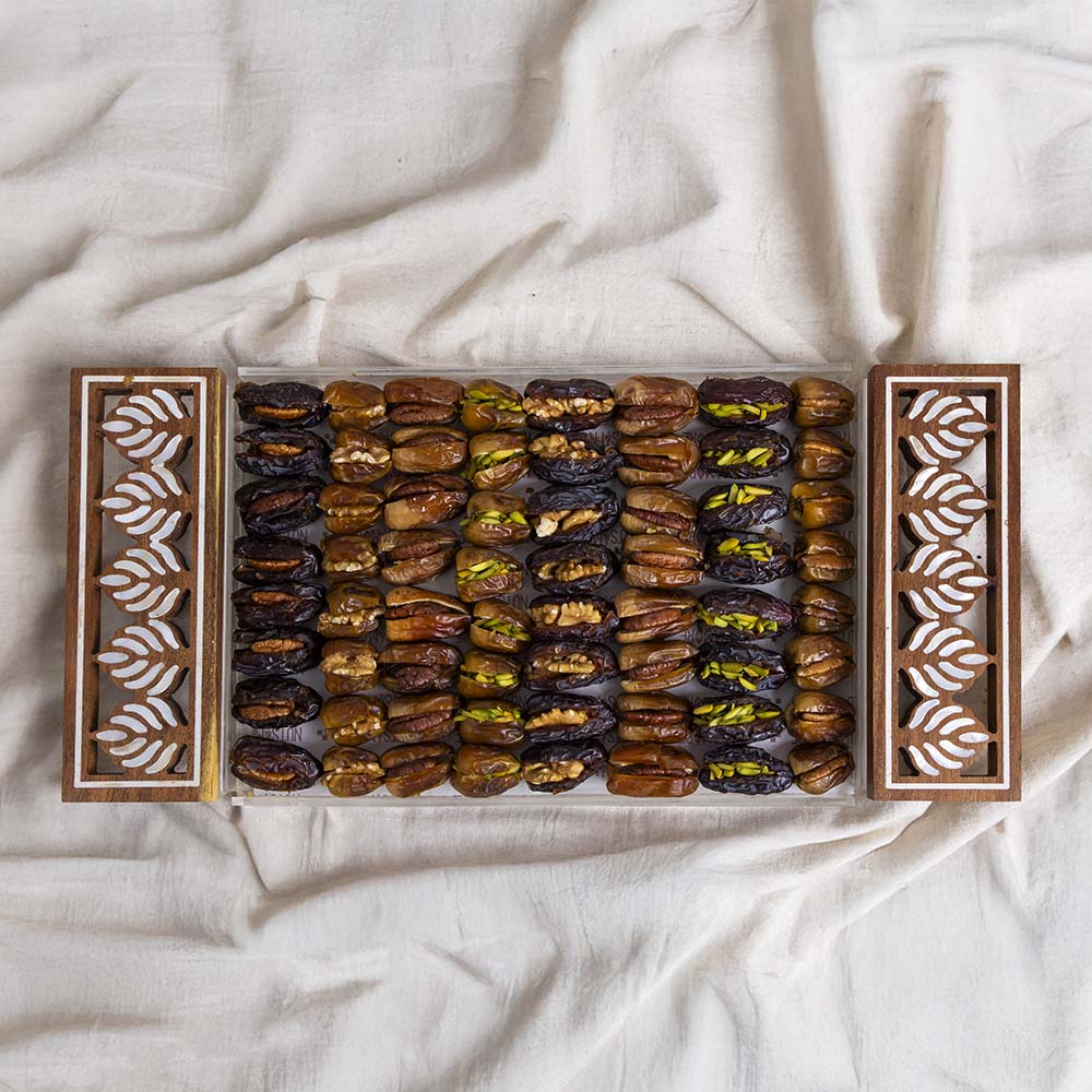 Mixed Dates in Luxury Tray With Wooden and Pearl Handle (2 Layers)