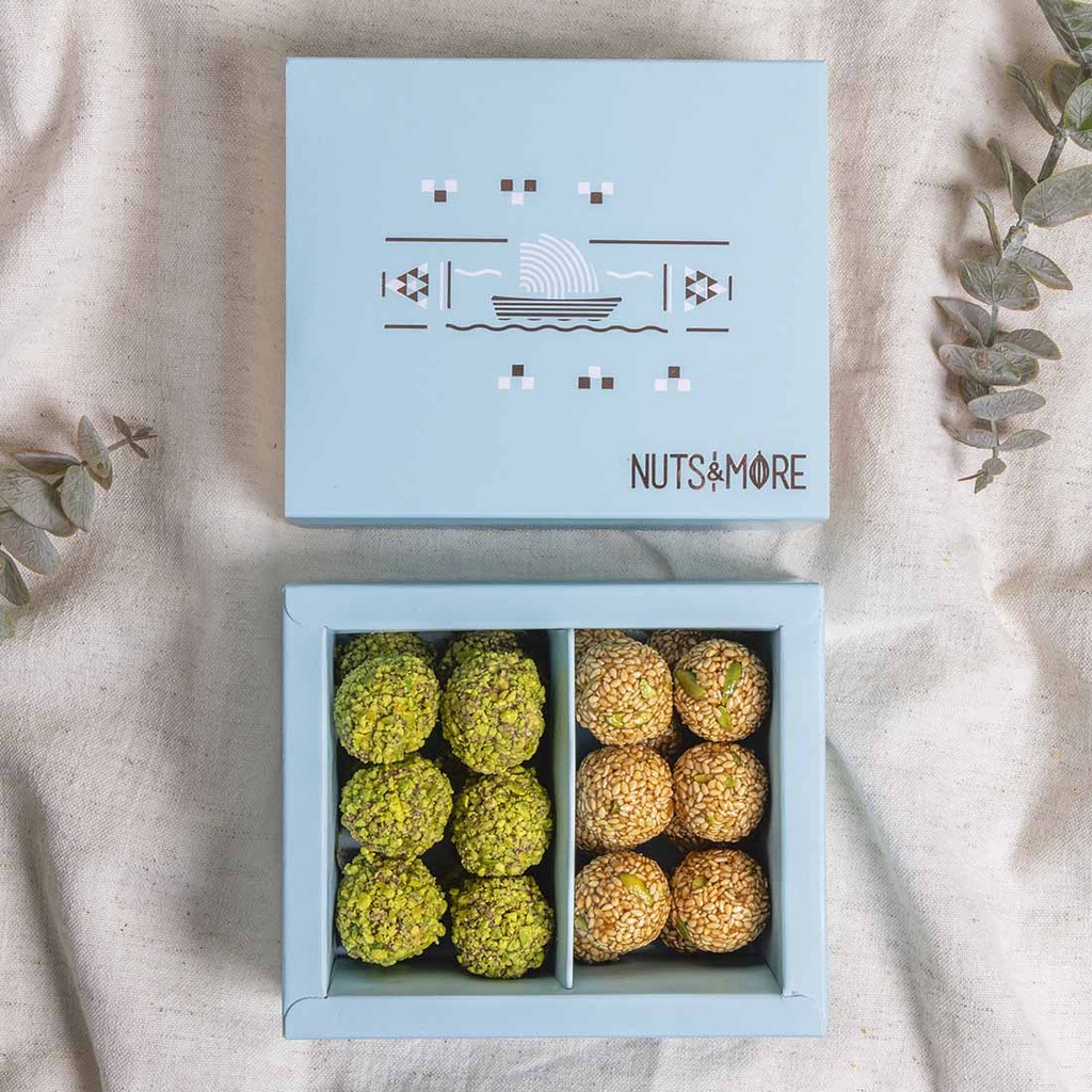 Pistachio Rahash & Semsemiya Balls in Small carton box