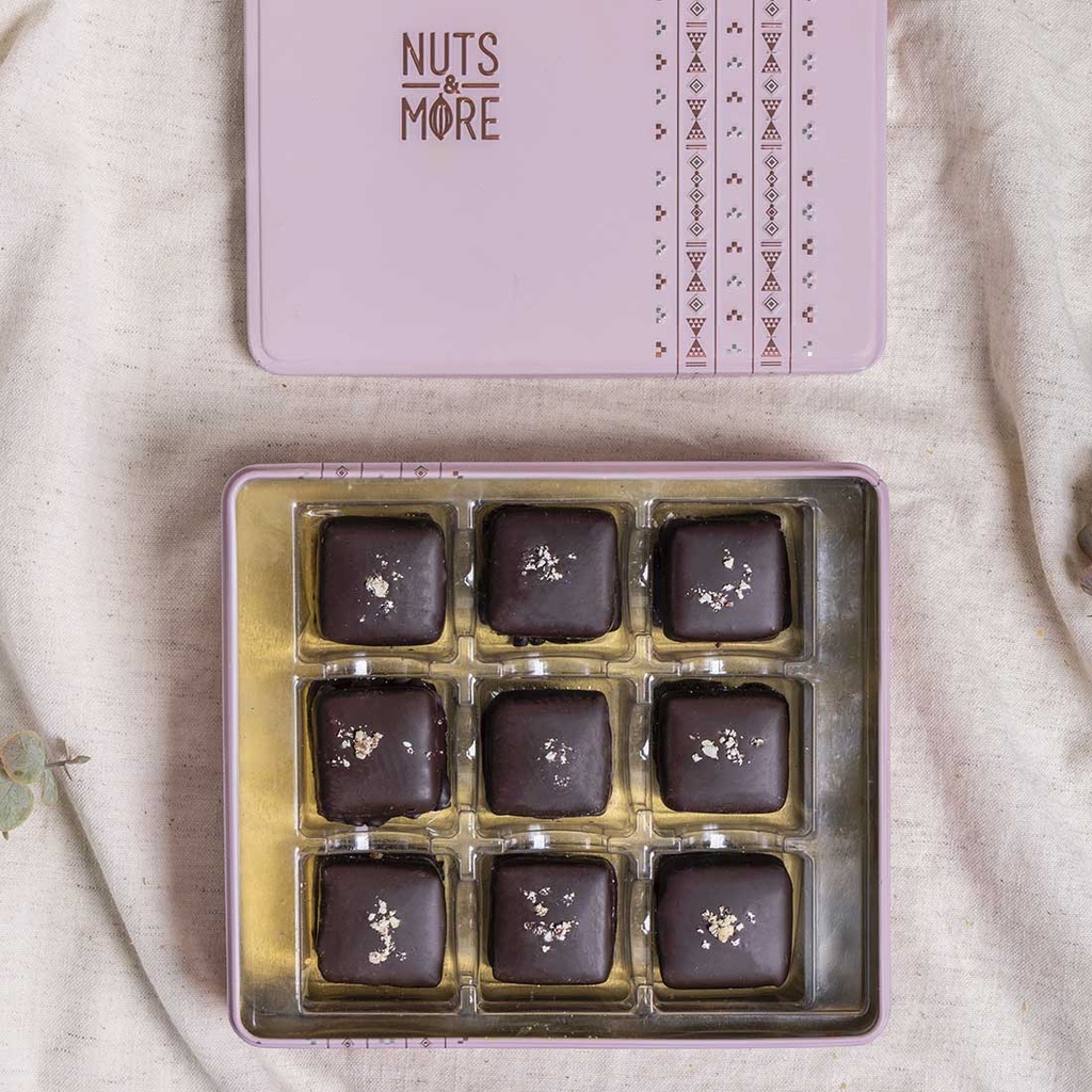 Pecan Dates Dark Chocolate in Medium Metal Box