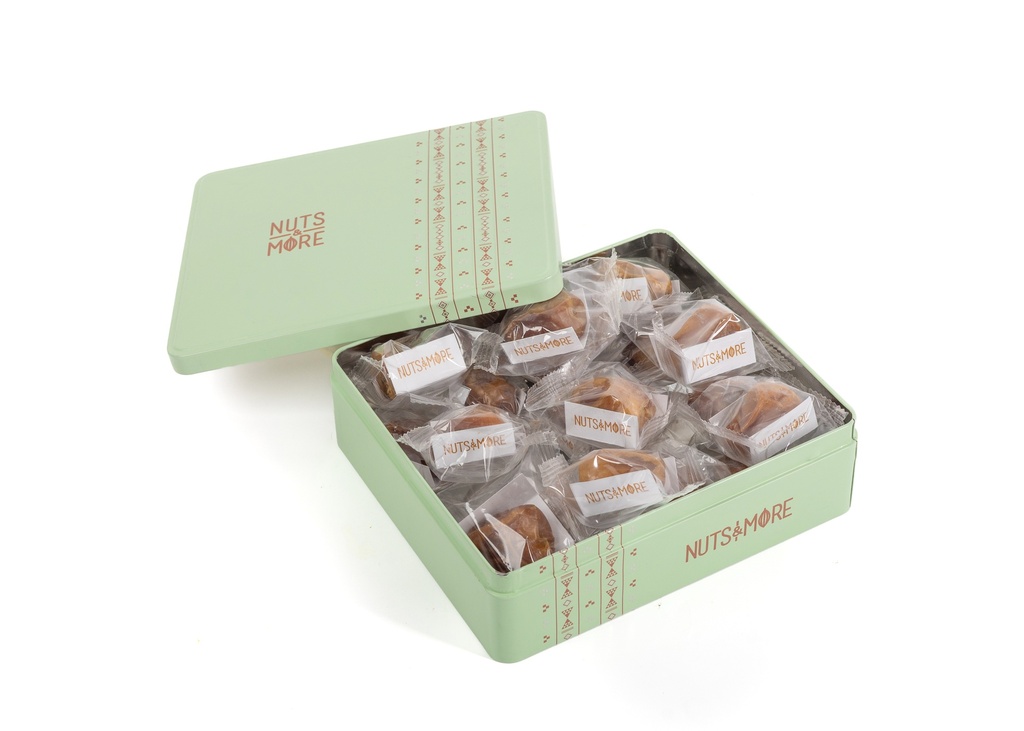 Sukkary Dates with nuts packed By PC in Medium Metal box
