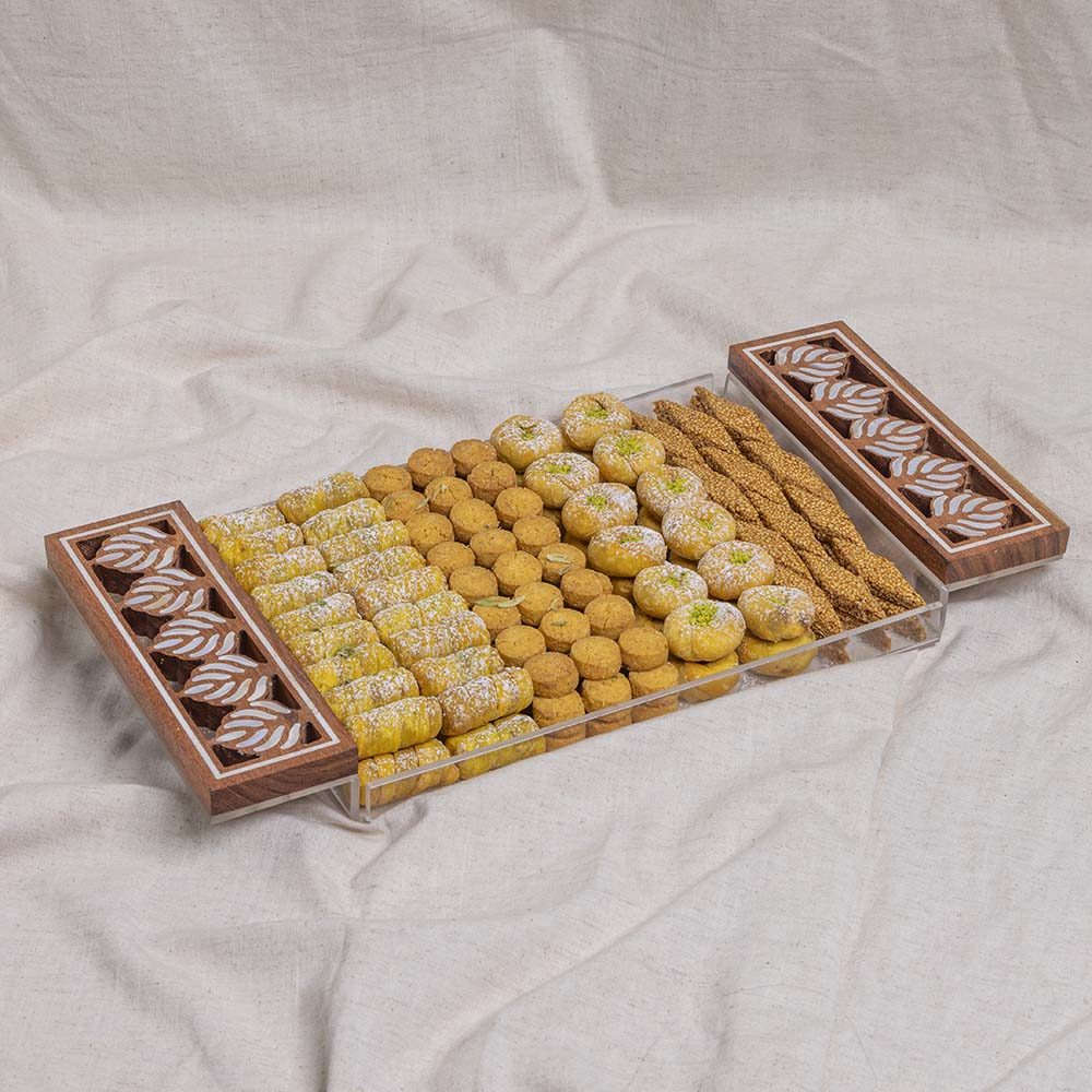 Luxury Tray With Wooden and Pearl Handle (2 Layers)