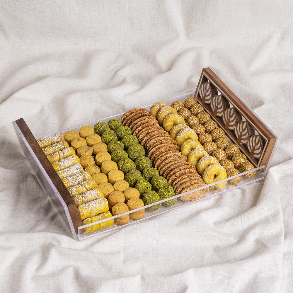 Mixed Sweets in Luxury Tray With Wooden and Pearl Handle (2 Layers)