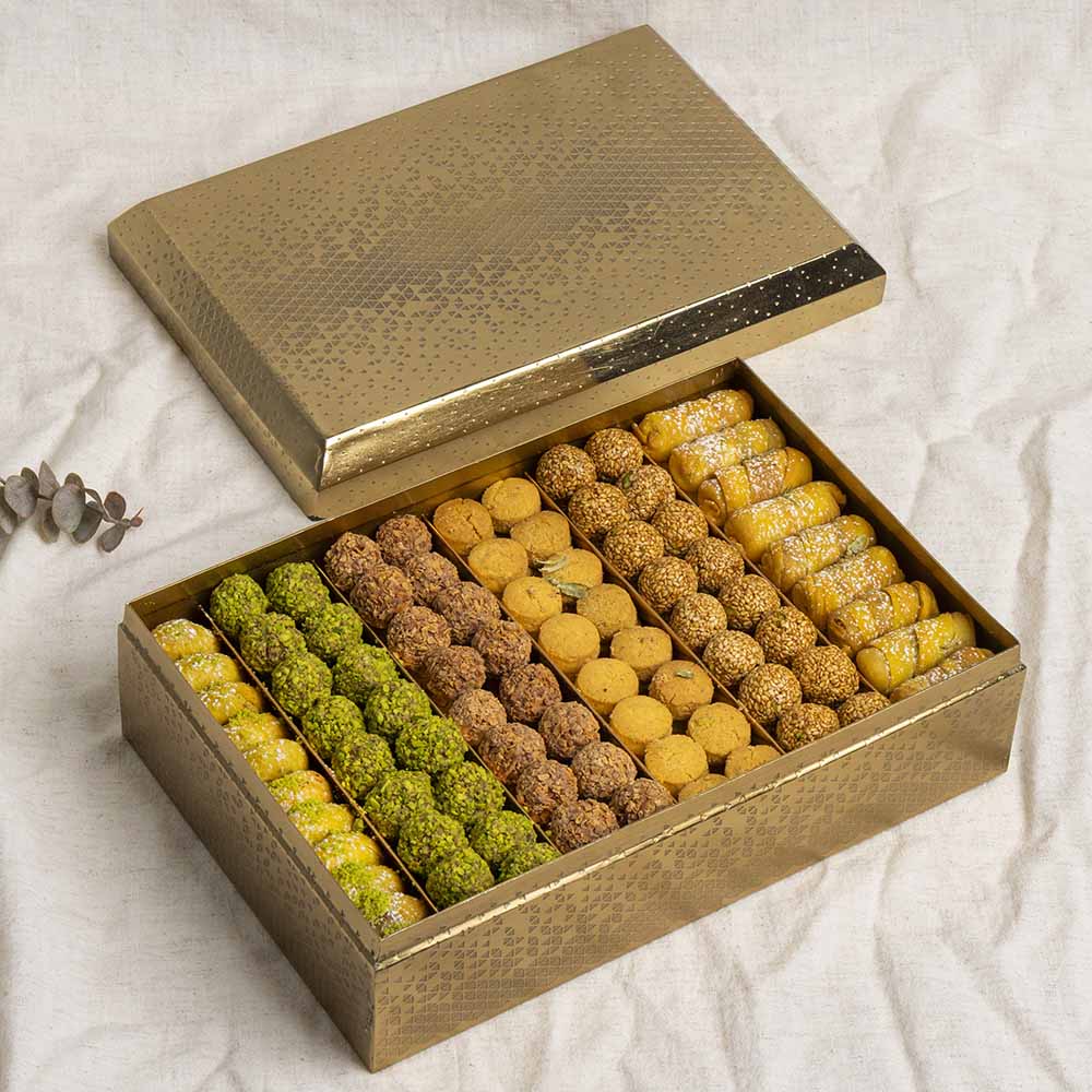 Mixed Sweets in Rectangle gold metal box