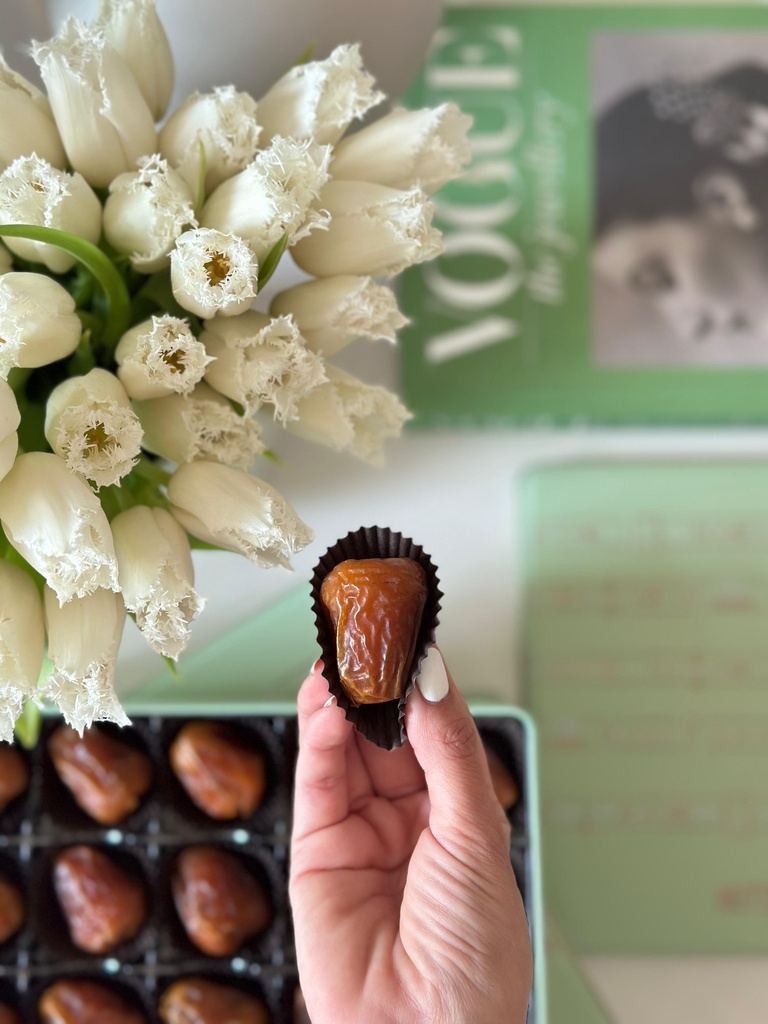 Peanuts Butter Stuffed Dates in Medium Metal Box
