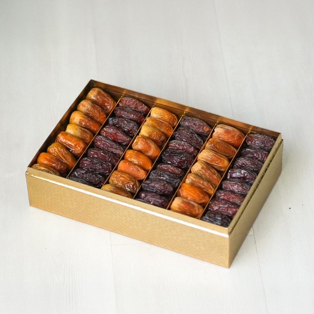 Mixed Dates in Rectangle gold metal box