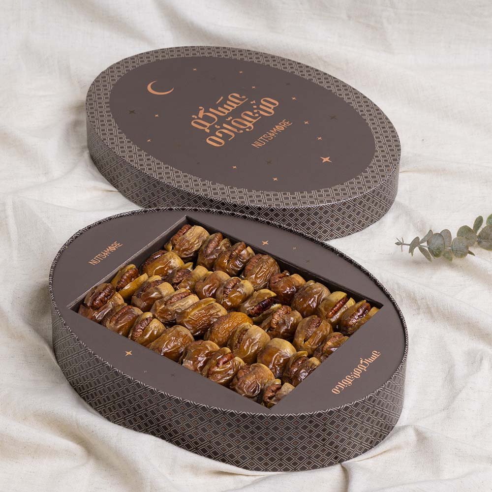 Sagai Dates Filled with Caramelized Pecan – Ramadan Large Oval Box (64 Pcs)