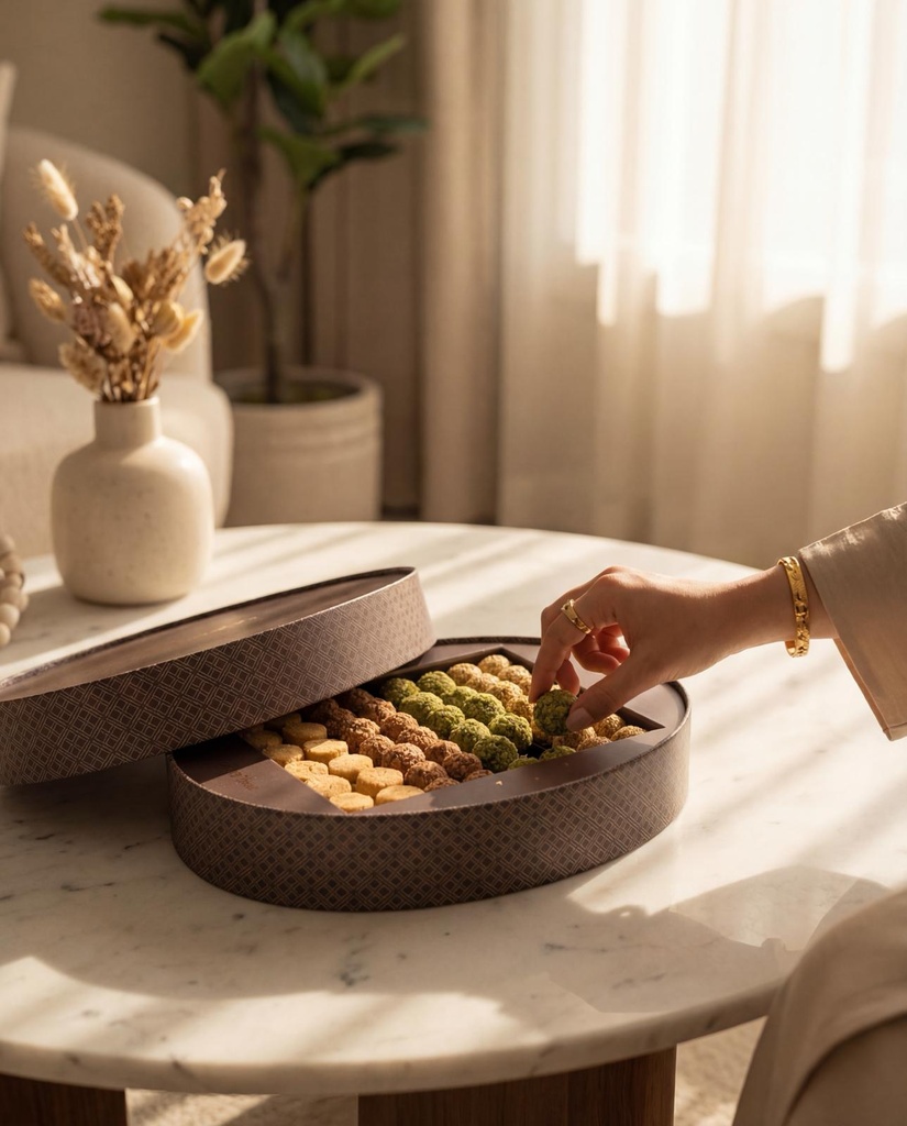 حلويات مدورة مشكلة بالعلبة الكبيرة