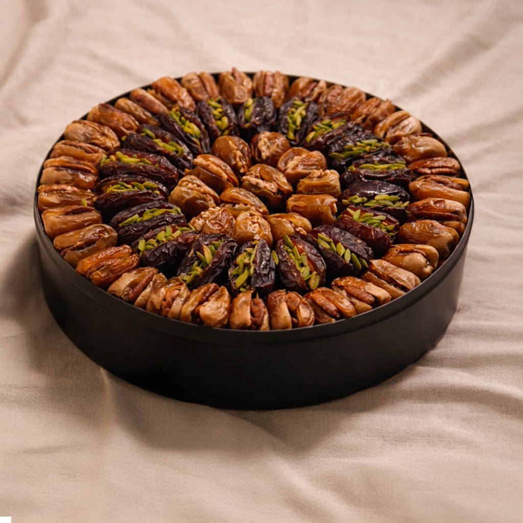 Mixed Dates in Black Bottom Circle plate