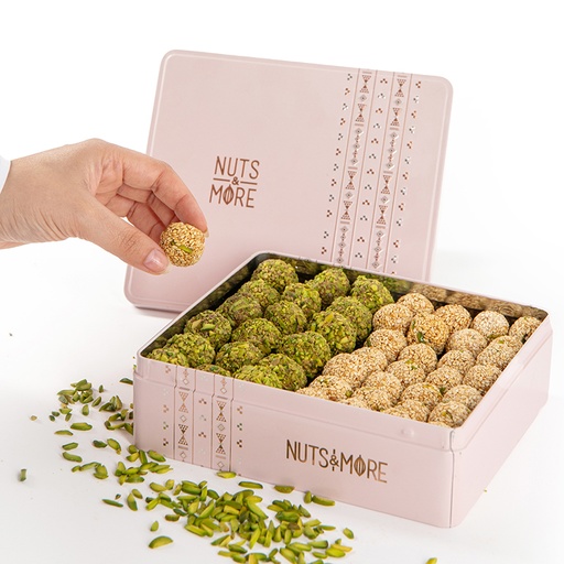 [1139] Pistachio Rahash And Semsemia Balls in Medium Metal Box
