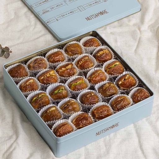 [1143] Sukkary Dates With Nuts in Large Metal Box