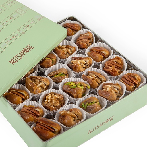 [1143] Sukkary Dates With Nuts in Large Metal Box