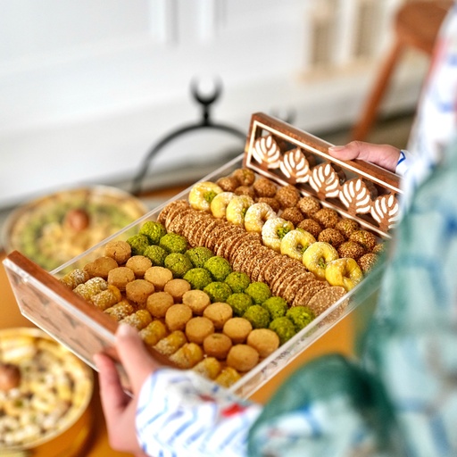 [1601] Luxury Tray With Wooden and Pearl Handle (large)Mix Sweets with Rahash