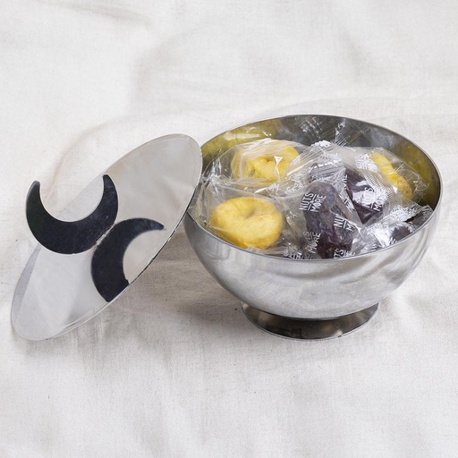 [1619] Mix Sweets in Silver Crescent plate