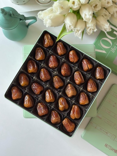 [1687]  Almond Butter Stuffed Dates in Large Metal Box