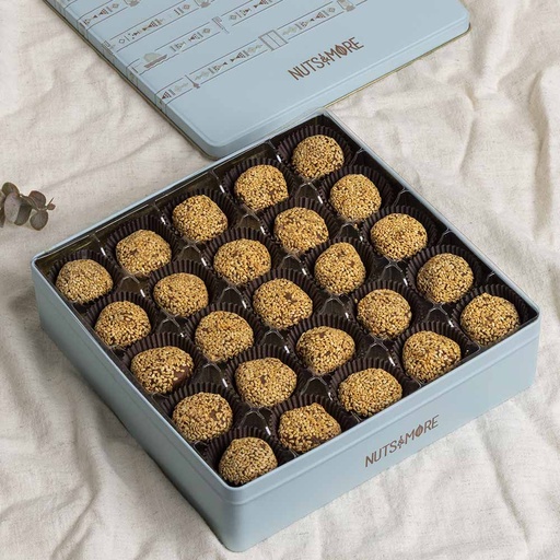 [1914] Date Truffles with Tahina in Large Metal Box